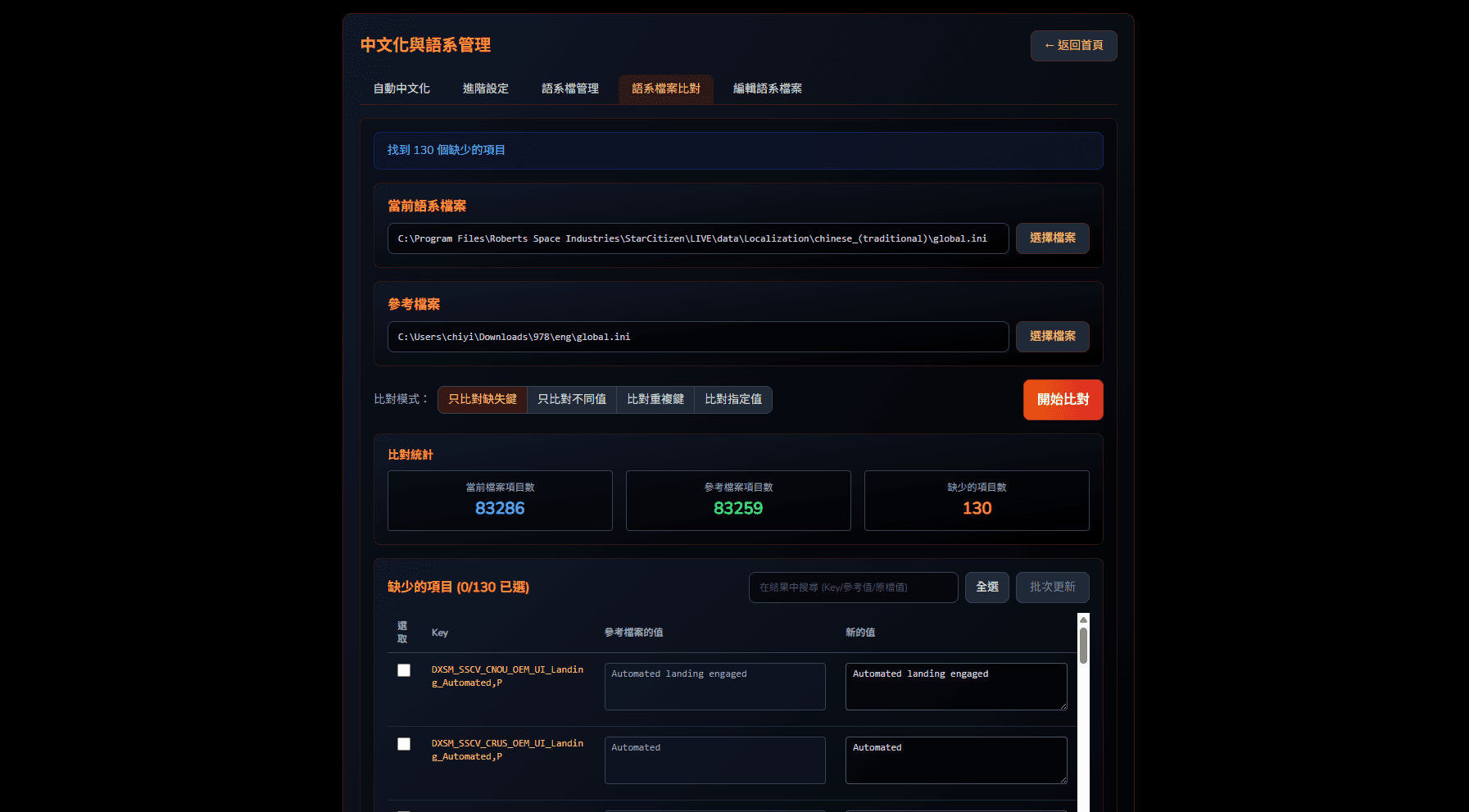 比對與編輯介面示意